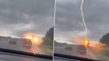 Florida Woman Records Scary Lightning Bolt Striking Her Husband's Truck Sending Flames And Sparks Flying; Watch Viral Video 